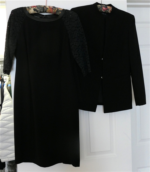 Lafayette 148 Black Shift Dress with Lace Sleeves - Size 4 and Lafayette 148 Black Blazer Size 2