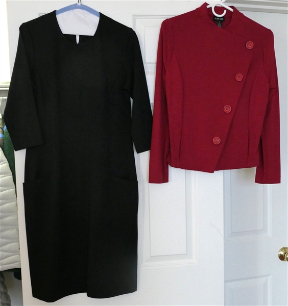 J. McLaughlin Black Dress Size Small and Ronen Chen Red Sweater Jacket Size 1 