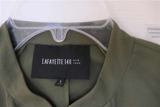 Lafayette 148 Army Green Jacket - Size 2 and Lafayette 148 Thin Green Sweater Size Small 