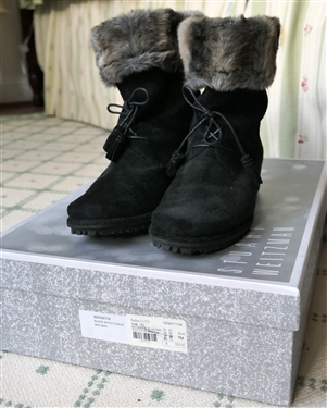 Stuart Weitzman Sockette Black Sport Suede Boot with Faux Fur Trim - Size 7 - Like New with Original Box