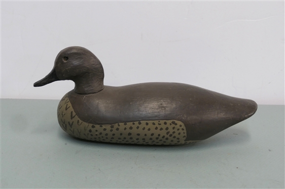 Hand Painted Duck Decoy with Glass Eyes - Duck Measures 5 1/2 Tall 13 Beak to Tail 