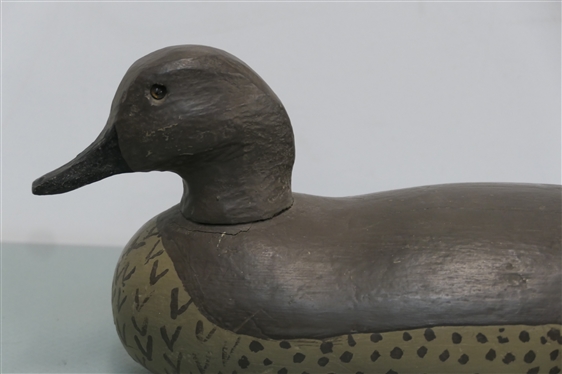 Hand Painted Duck Decoy with Glass Eyes - Duck Measures 5 1/2 Tall 13 Beak to Tail 