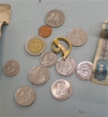 Foreign Coins and Currency - Myanmar Kyats Bills and Coins - Also Mamselle D Pin 
