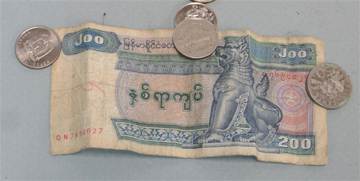 Foreign Coins and Currency - Myanmar Kyats Bills and Coins - Also Mamselle D Pin 