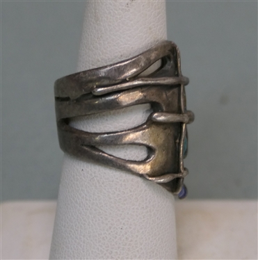 Unusual Sterling Silver Enameled Ring  -Abstract Design - Size 6