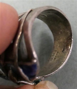 Unusual Sterling Silver Enameled Ring  -Abstract Design - Size 6