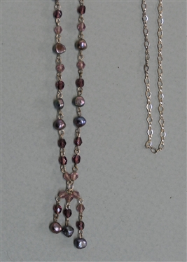 Sterling Silver Anklet and Sterling Silver Necklace with Purple, Pink, and Mauve Beads and Iridized Black Pearls - Anklet is 10 Lon g