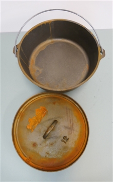 Lodge Camp Dutch Oven - Number 12 - Footed Cast Iron Dutch Oven with Lid and Instruction Pamphlet