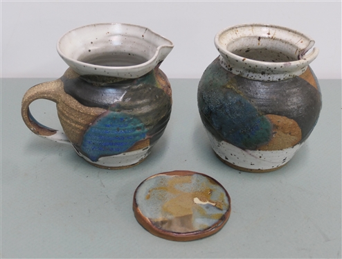 Windy Hill Studio Art Pottery Cream and Sugar Set - Cream Pitcher Measures 5 Tall 