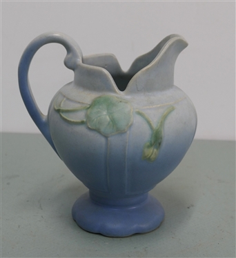 Signed Weller - Art Pottery Pitcher Panella Nasturtium - Light Blue - Pitcher Measures 7 Tall 6 Wide