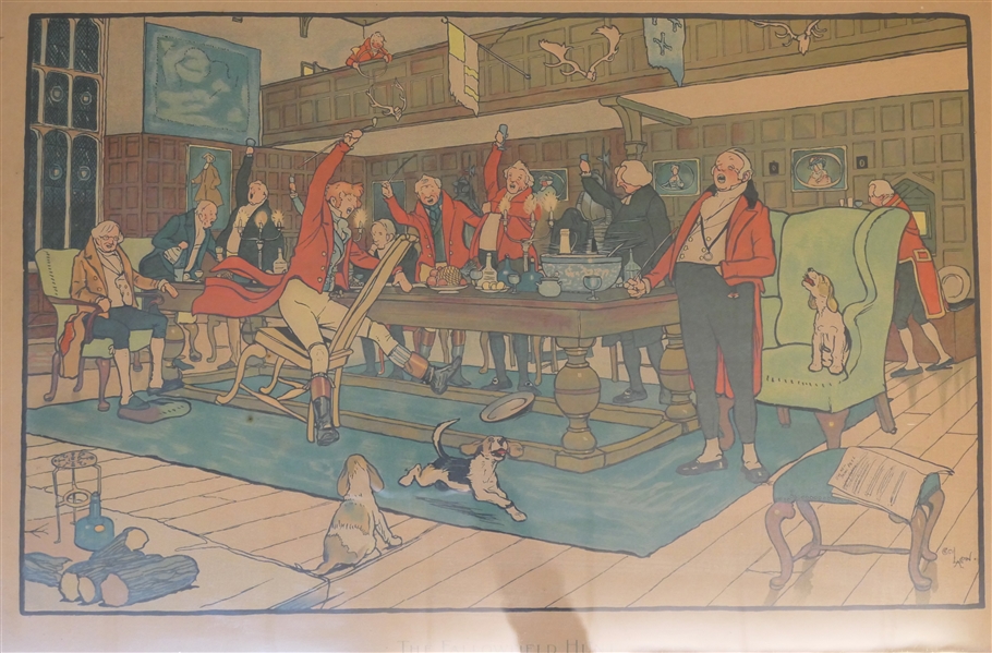 "The Fallowfield Hunt - The Hunt Supper" 1900 Chromolithograph by British Artist Cecil Aldin R.B.A. (1870 - 1935) - Framed - Frame Measures 17 1/4" by 25" 