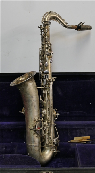 Silver Buescher True Tone Low Pitch Saxophone - Serial # 190,605 - Last Patent Date 1914 - Very Nice Condition - In Fitted Velvet Lined Hard Case 