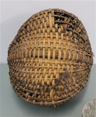 Very Unusual Glass Flower Frog and Well Used Oak Splint Egg / Buttocks Basket - Frog Measures 3 Tall 4 across''