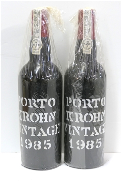 2 Bottles - Porto Vintage Krohn''s 1985 Wine - Shipped by Wiese & Krohn, Sucrs.,Lda - Produce of Portugal - Imported by Paloma Imports Inc. Bellevue, WA - Quality and Storage of Wine Unknown