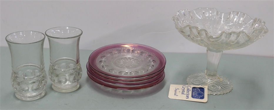 Imperial by Lenox Footed Compote Bowl and 6 Pieces of Kings Crown - 2 5 1/4 Glasses and 4 7 3/8 Plates with Ruby Red Trim  