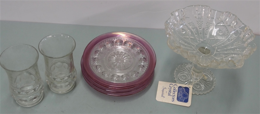 Imperial by Lenox Footed Compote Bowl and 6 Pieces of Kings Crown - 2 5 1/4 Glasses and 4 7 3/8 Plates with Ruby Red Trim  