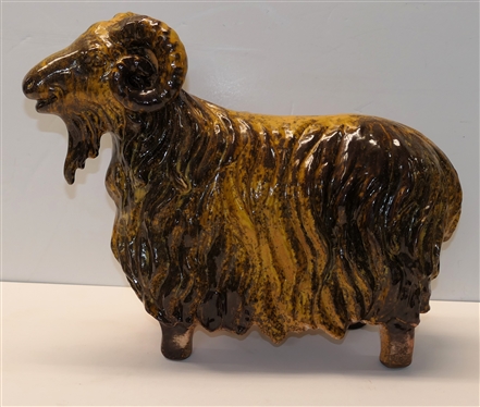 Abigails Italy - Italian Ceramic Ram Sheep Sculpture -- Happy Sheep with Smiling Face -  Stamped on Bottom  Measures 13 Tall 17 Nose to Tail 