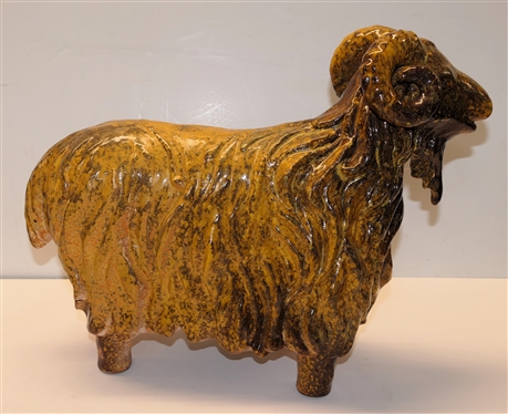 Abigails Italy - Italian Ceramic Ram Sheep Sculpture -- Happy Sheep with Smiling Face -  Stamped on Bottom  Measures 13 Tall 17 Nose to Tail 