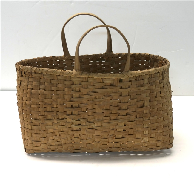 Nice Hand Woven Oak Splint Purse Basket - Double Handles - Basket Measures 8" Tall 14" by 7"