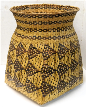 Antique Cherokee Indian Rivercane Burden Basket - Dyed Rivercane Pattern - Large Basket Measures 16 Tall 12 1/2 Wide 