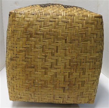 Antique Cherokee Indian Rivercane Burden Basket - Dyed Rivercane Pattern - Large Basket Measures 16 Tall 12 1/2 Wide 