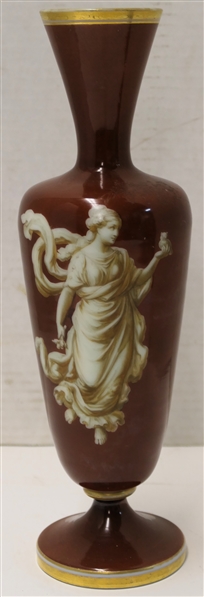 Parisian Porcelain Mantle Vase with  Woman - Rust Colored with Gold Trim - Vase Measures 11 1/4" Tall 