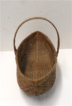 Unusual Canoe Shaped Hand Made Oak Splint Basket - Finely Woven with Double Handles - Basket Measures 4 1/2 Tall 18 By 6 1/2 - Not Including Handles 
