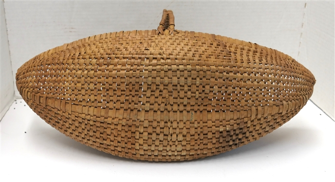 Unusual Canoe Shaped Hand Made Oak Splint Basket - Finely Woven with Double Handles - Basket Measures 4 1/2 Tall 18 By 6 1/2 - Not Including Handles 