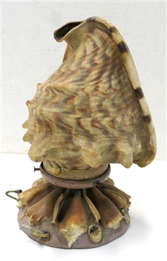 Vintage 1950''s Miami Florida Conch Shell Souvenir Shell Lamp - Hand Painted Palm Tree Scene - Conch Shell Atop Smaller Shells - Lamp Needs Rewiring - Lamp Measures 11 1/4 Tall 