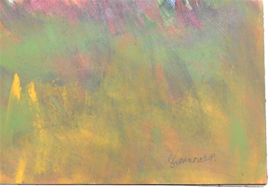 Acrylic Painting of Dogs on Masonite Clayboard - Bright Happy Background with 2 Black and White Dogs - Signed by Artist Shannon - Dated 1994 - Board Measures 24 by 36 
