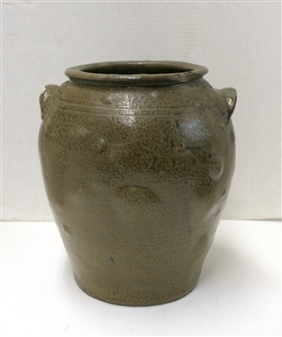 Very Unusual  2 Gallon Ovoid Crock - Lug Handles - Incised Rings and Incised 2 - Many Blisters in Body of Crock - Gives Unusual Dimpled Appearance - Crock is 12 Tall - Chip...