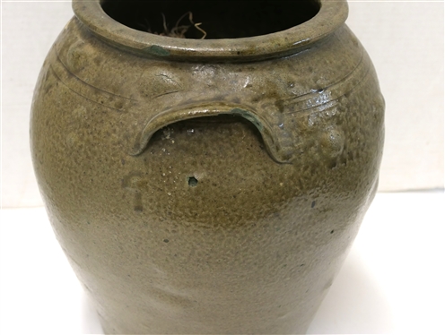 Very Unusual  2 Gallon Ovoid Crock - Lug Handles - Incised Rings and Incised 2 - Many Blisters in Body of Crock - Gives Unusual Dimpled Appearance - Crock is 12 Tall - Chip...