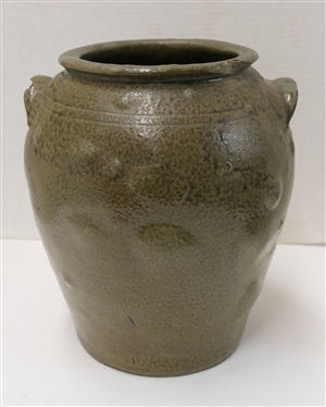 Very Unusual  2 Gallon Ovoid Crock - Lug Handles - Incised Rings and Incised 2 - Many Blisters in Body of Crock - Gives Unusual Dimpled Appearance - Crock is 12 Tall - Chip...