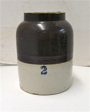 2 Gallon Brown and White Stone Storage Jar / Crock - Blue 2 - Measures 11 Tall 