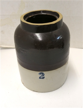 2 Gallon Brown and White Stone Storage Jar / Crock - Blue 2 - Measures 11 Tall 
