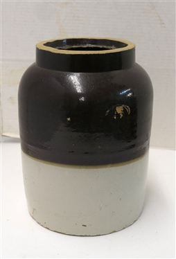 2 Gallon Brown and White Stone Storage Jar / Crock - Blue 2 - Measures 11 Tall 