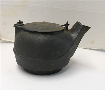 Antique Cast Iron Kettle for Wood Stove - Attached Swinging Lid - Kettle Measures 7 tall 11 Across
