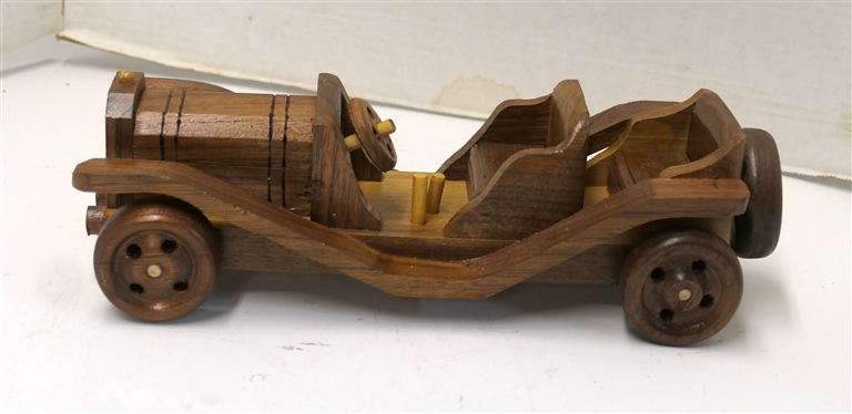 Hand Crafted Wooden Roadster Car - Measures 12 Long 4 1/2 Across