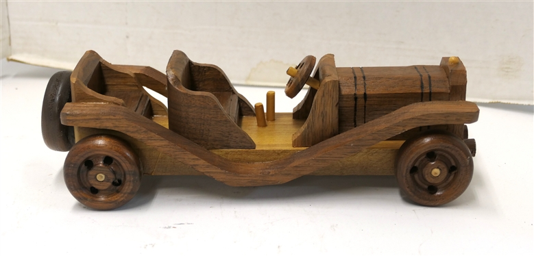 Hand Crafted Wooden Roadster Car - Measures 12 Long 4 1/2 Across