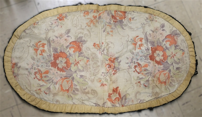 Handmade Vintage Folk Hook Rug - Black Border with Purple and Gray - Red Flower in Center - Rug Measures 36 by 20 