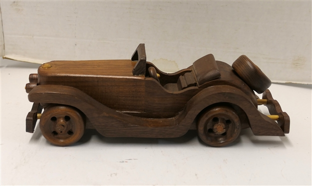 Hand Crafted Wooden Roadster Car - Measures 11 1/2 Long 5 Across