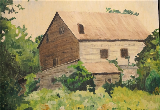 The Dixie Lee Flour Mill Oil on Canvas Painting by Artist B. Lashley - 1977 - Impressionist Style - 22 1/2 By 31 