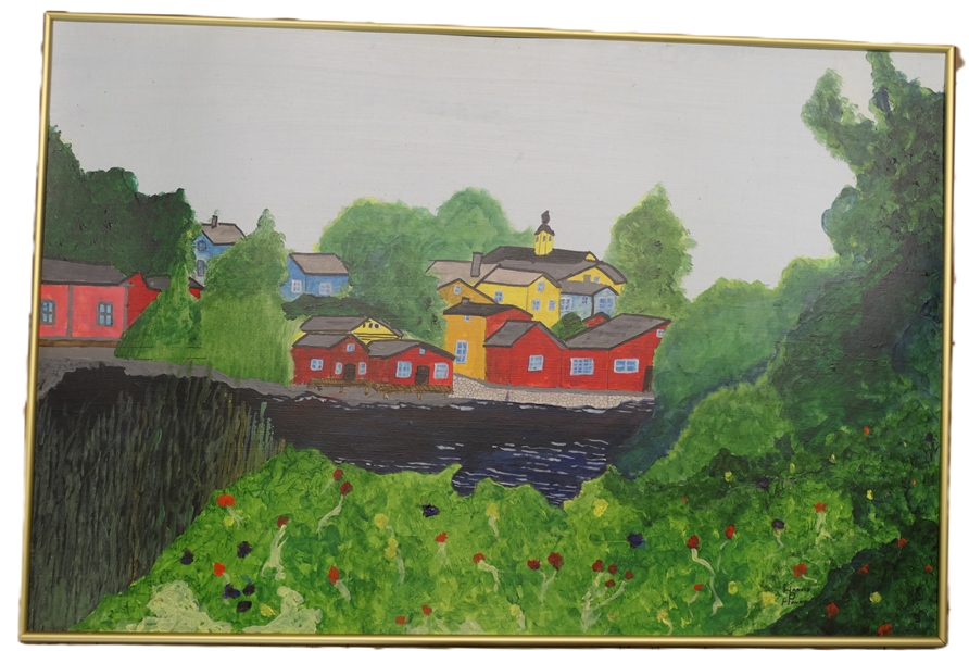 "Colors in Finland" by Harold D. Henry - Acrylic on Board - Exhibition Label on Reverse- Framed - Frame Measures 20 1/2" by 30 1/2" 