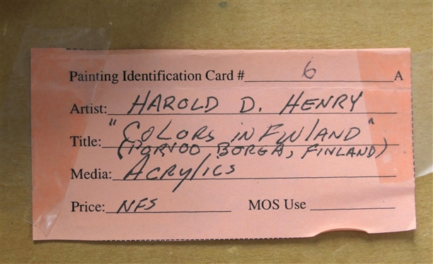 Colors in Finland by Harold D. Henry - Acrylic on Board - Exhibition Label on Reverse- Framed - Frame Measures 20 1/2 by 30 1/2 