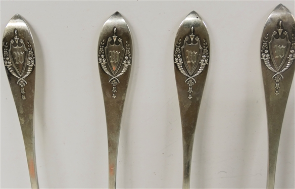 7 Pieces of Lunt Mount Vernon Sterling Silver Flatware - 6 Serving Spoons and 1 Sugar Spoon - All Monogrammed M - 361.9 Grams (11.63 Troy Ounces) Total Weight 