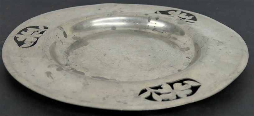 Riverwood Crafts - Sylvia, NC - Artesian Made Pewter Plate with Dogwood Flowers - Plate Measures 10 Across - Slightly Dented on One Edge