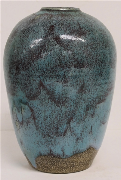 Larger Ben Owen III Chinese Blue North Carolina Pottery Vase - Signed on Bottom and Dated 1987 - Vase Measures 10" Tall 