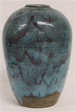 Larger Ben Owen III Chinese Blue North Carolina Pottery Vase - Signed on Bottom and Dated 1987 - Vase Measures 10 Tall 
