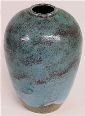 Larger Ben Owen III Chinese Blue North Carolina Pottery Vase - Signed on Bottom and Dated 1987 - Vase Measures 10 Tall 