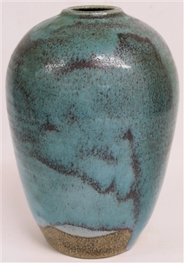 Larger Ben Owen III Chinese Blue North Carolina Pottery Vase - Signed on Bottom and Dated 1987 - Vase Measures 10 Tall 